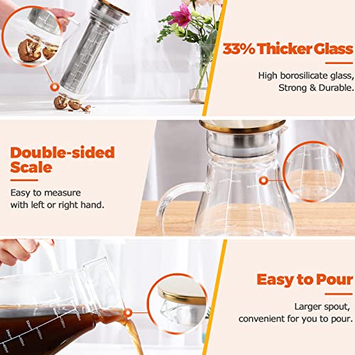 DUJUST Cold Brew Coffee Maker (44oz), Glass Iced Coffee Maker with Double Silicone Seals, 304