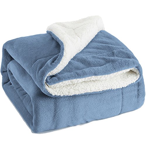 Sherpa throw luxury blanket washed blue 50x60 reversibl…