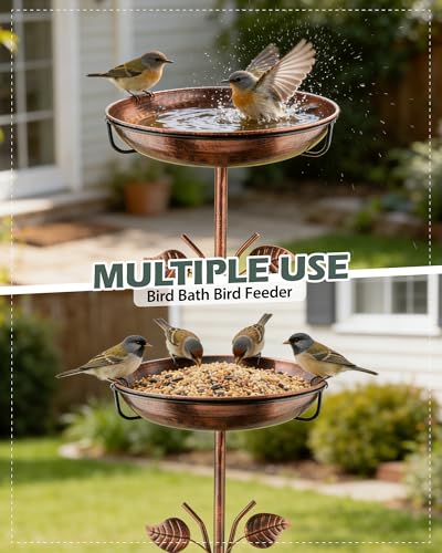 Prism Petal Metal Bird Bath for Outdoor, Durable 5 Clamp Base Feeder Bowl Bird Baths for Outdoor Garden