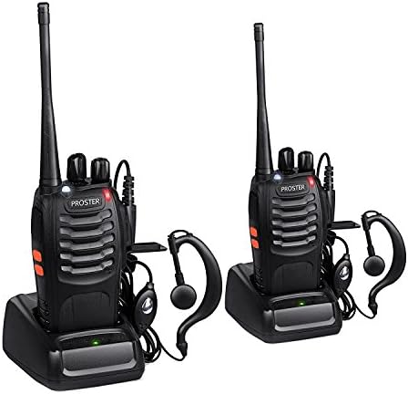 Proster Walkie Talkies Two Way Radio 16 Channels with Voice Prompt Rechargeable Walky Talky UHF 400-470MHz CTCSS DCS Handheld Transceiver USB Charger with Original Earpieces (2 PCS)