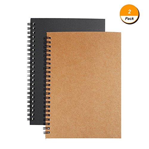 Soft Cover Spiral Journal Notebook (2-Pack), Alloyseed Wirebound Memo Notepads Blank Sketchbook Diary Notebook Planner Unlined Paper, 100 Pages, 50 Sheets (black+brown)