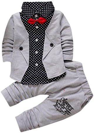 DETALLAN Kid Baby Boy Gentry Bow Clothes Outfits Set Formal Party Christening Wedding Tuxedo Jumpsuit, Gray (110)