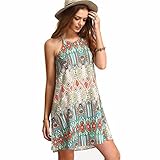 Welcomeuni SlWomen Retro National Wind Loose Round Neck Sling Sleeveless Dress Women (XL)