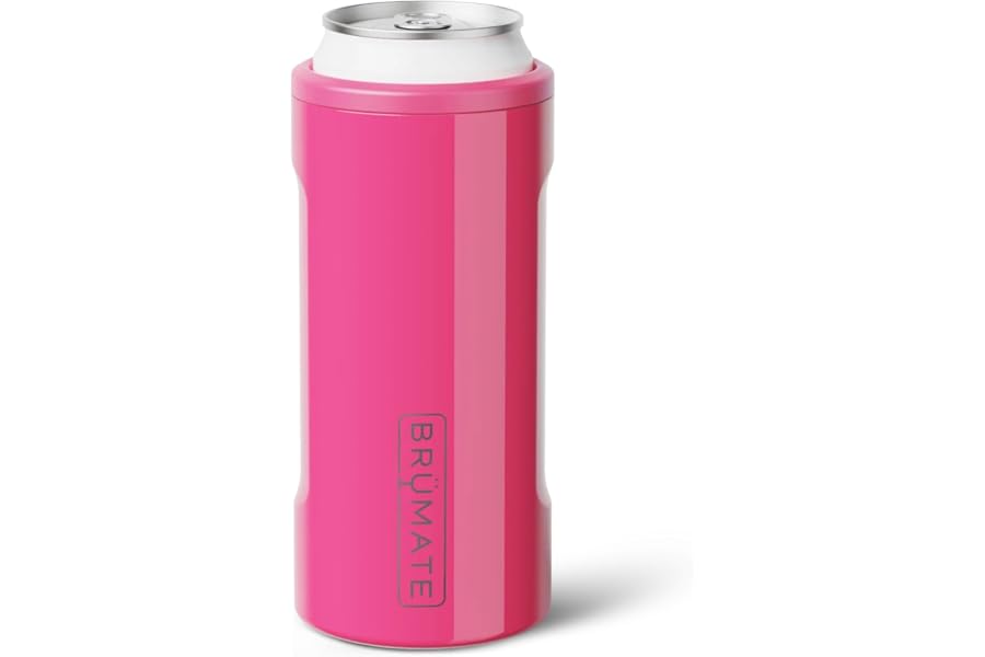 BrüMate Hopsulator Slim Can Cooler Insulated for 12oz Slim Cans | Skinny Can Insulated Stainless Steel Drink Holder for Hard Seltzer, Beer, Soda, and Energy Drinks (Neon Pink)