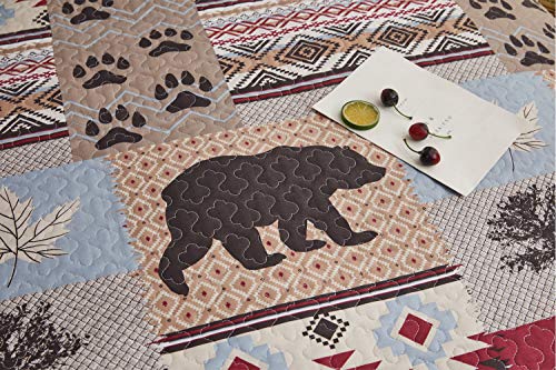 Lodge Bedding Set Full/Queen Size Rustic Cabin Quilt Set Pine Tree Moose Bear Bedspread Coverlet with Sham Soft Reversible All Season Bed Set, 1 Quilt 2 Pillow Shams