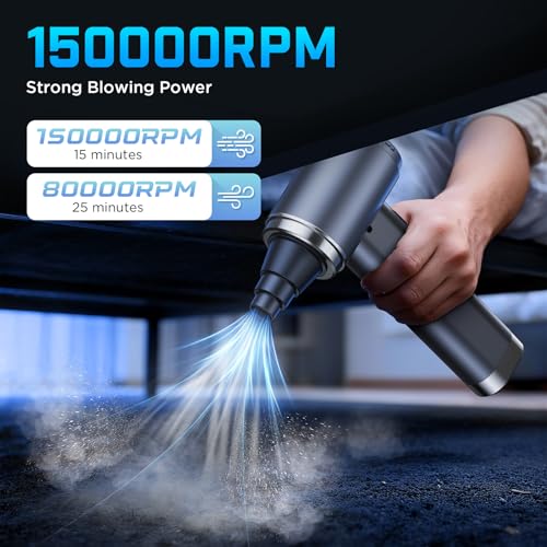 GARAID 4 in 1 Cordless Vacuum Cleaner, 25000Pa Portable Car Vacuum Cleaner, 6000 mAh Mini Vacuum Cleaner with Brushless Motor, 2 Speeds, 150,000 RPM Compressed Air for Car Home Office Animal