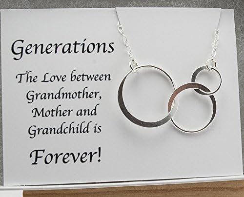 Grandmother Jewelry Gift, Three Generations Necklace for Grandma, Sterling Silver Triple Circles 20"