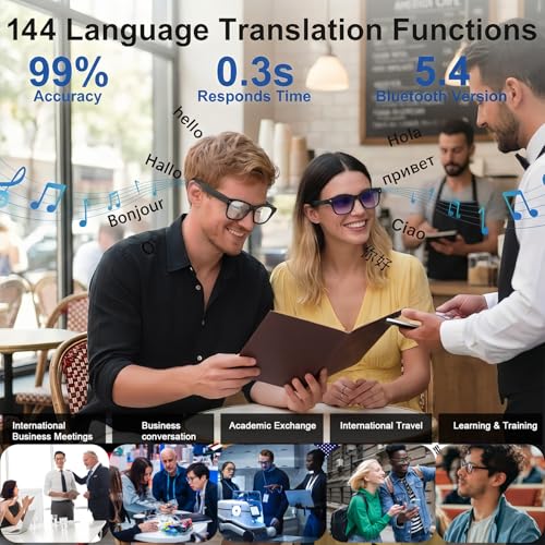 AI Smart Glasses with Camera, 8MP HD Bluetooth Camera Glasses, 1080P Video Recording Sunglasses for Women Men, Real Time Translation, Voice Assistant, Open-Ear Audio for Travel, Work Vlog (3 lenses)