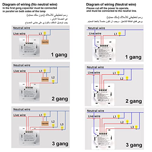 Redare Alexa Smart Switch,WiFi Smart Wall Light Switch,WiFi Light Switch No Neutral,No Neutral Wire Required,No Hub Required,Compatible with Alexa and Google Home(Black 2 gang)