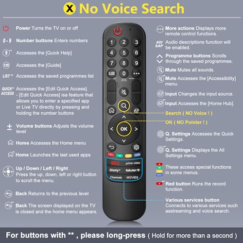 MR22 for LG-Smart-TV-Remote, Universal Magic Remote Control for LG TV UHD OLED QNED UHD LED LCD Series (No Pointer or Voice)
