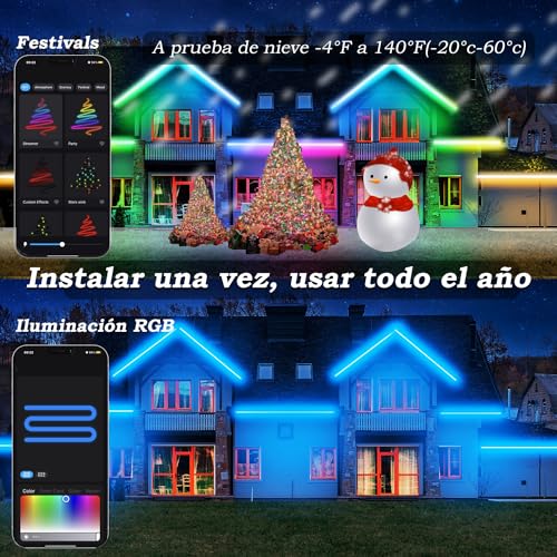 Lichaser Tira LED Exterior Impermeable DIY IP67 RGB+IC, Seguimiento, Segmentación de Tiras LED con Aplicación BT y Control Remoto RF Para uso en Exteriores (40m)