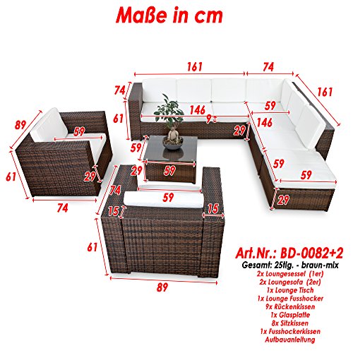XINRO® 25tlg. Deluxe Lounge Garnitur Set Gruppe Polyrattan Sitzgruppe Gartenmöbel Loungemöbel + 2X Lounge Sessel… – Bild 4