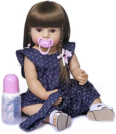Reborn Baby Dolls Silicone Vinyl Full Body Lifelike Realistic Reborn Girl Dolls with Blue Dress 22inch