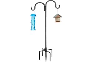 Kingsyard Double Shepherd Hooks for Outdoor - 76" Heavy Duty Bird Feeder Pole with 5-Prong Base, Adjustable Garden Pole for H