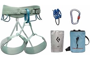 BLACK DIAMOND Women’s Momentum Rock Climbing Package | Harness, Belay Device, Carabiner & Chalk Bag Starter Set Complete Kit