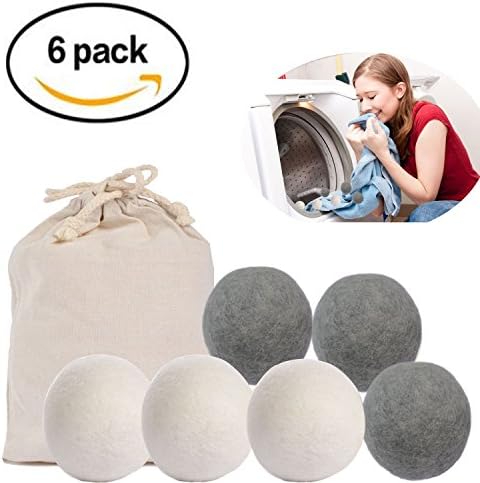 Wool Dryer Balls by China Element 6-Pack, 3 whit and 3 gray,6 white and 6 gray, Natural Fabric (3 whit and 3 gray)