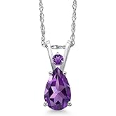 Gem Stone King 14K White Gold Purple Amethyst Pendant Necklace for Women | 0.80 Cttw | Gemstone February Birthstone | Pear Shape 8X5MM | With 18 Inch Chain