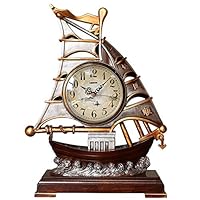 Canyixiu-home Mantel Desk Clock, Vintage Sailboat Table Clock No Ticking Battery Operated Decorative for Living Room Office Hotel (Color : Arabic Numerals, Size : 32x10x40cm)