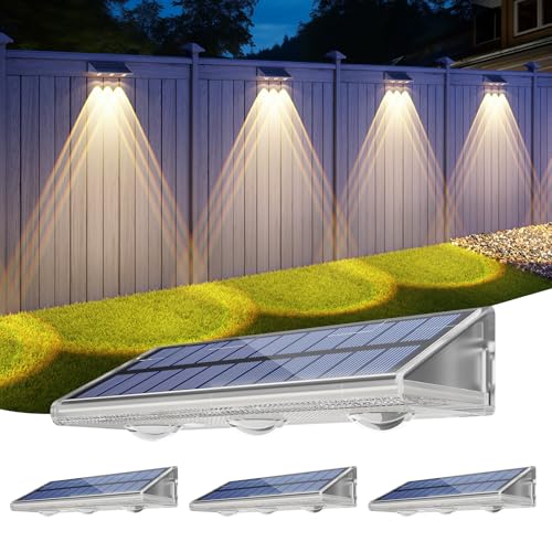 YiLaie Solar Wandleuchte Aussen, Solarleuchten für Außen IP67 Wasserdichte,3 Farben Heller Solar Zaunleuchten für Außen,LED Solarleuchten für Aussen f