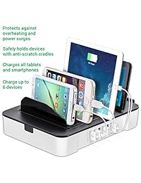 Estación de carga Okra USB 2 en 1 de 6 puertos + Hub extraíble universal pc tableta y smartphone muelle multiusos de carga para iPhone , iPad, galaxy, tabletas, Blanco