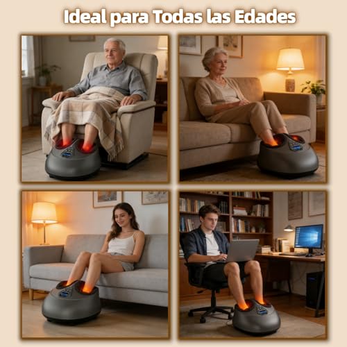 Masajeador de Pies Shiatsu con Calor, Vibración, Compresión de Aire y Amasamiento Profundo para Fascitis Plantar, Neuropatía, Mejora del Bienestar Podal, Regalo para Mujeres y Hombres (gris)