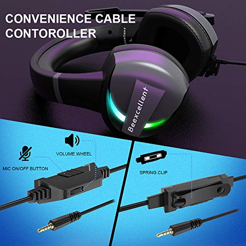 BENGOO GM7 Gaming Headset Headphones for PS4, Xbox One, PC Controller Surround Sound Over Ear Headphones with Noise Canceling Microphone, LED RGB Light On-Line Volume for Laptop Mac PS3 Playstation - Thumbnail 5