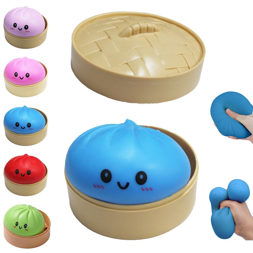 Dumpling Squishies, Glitter Dumpling Mystery Box, Colorful Dumplings Stress Balls Fidget Sensory Toy, Easter Basket Stuffers, Stocking Stuffers with Food Steamer Stretchy Desk Toys