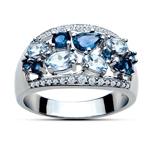 Sterling Silver 2.5ct TGW London Blue Topaz and Blue and White Topaz Tonal Band Ring (8)