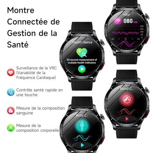 Lgnitek 2026 Nouv’ Montre Connectée Homme avec ECG+HRV/Pressιon artérιelle/IMC,1,43" AMOLED Smartwatch avec Fonction SOS,24/7 Fréquence Cardiaque/SpO2/Sommeil Monitor, IP68 pour Android/iOS
