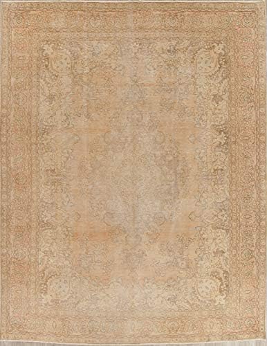 Tabriz Persian Handmade Wool Vintage Distressed Oriental Traditional Area Rug 9x12 Beige (12' 4" X 9' 6")
