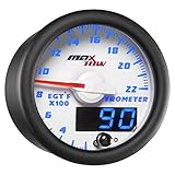 MaxTow Double Vision 2200 F Pyrometer Exhaust Gas Temperature EGT Gauge Kit - Includes Type K Probe - White Gauge Face - Blue LED Dial - Analog & Digital Readouts - for Gas Trucks - 2-1/16