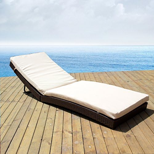 HereDeco Outdoor Patio Furniture Wicker Adjustable Pool Chaise Lounge Chair With Beige Cushion