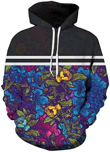 Cavinsle Sweatshirts Men/Women Flowers Hoodies Print 2 Striped Flowers Hoodies Hip Hop Tracksuits S