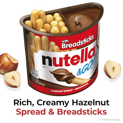 Nutella & GO! Chocolate Hazelnut Spread with Cocoa + Breadsticks, 12 Snack Packs, 1.8 oz Each