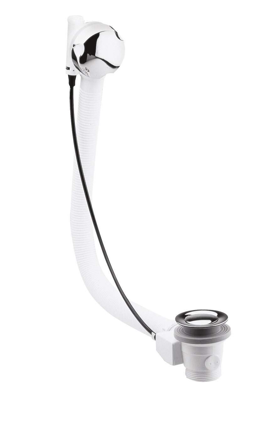 nuie E357 ǀ Modern Bathroom Round Pop-Up Bath Waste with Overflow for Baths up to 10mm Thick, 76mm x 76mm, Chrome