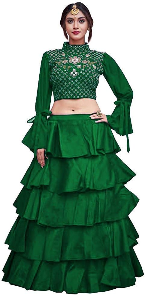 Bandidhari Fashion Women's Satin Semi-stitched Lehenga Choli