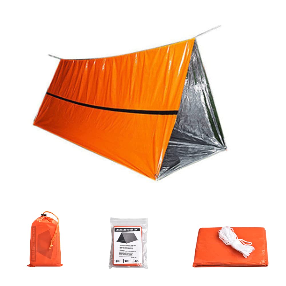 zalati Emergency Tent Survival Equip Keep Warm Dry Shelter with Carry Bag for Camping, Hiking & First Aid Outdoor - Orange