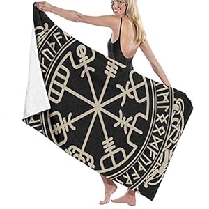 Magical Norse Runic Compass Viking Design Adult Microfiber Beach Towel Oversized 31×51 Inch Fast Dry Eco-Friendly Multipurpose Use Pool Towel for Women Men