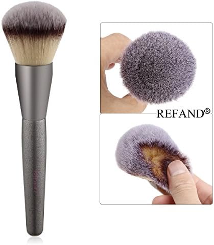 Refand Foundation Makeup Brush Flat Top Kabuki for Face - Perfect For Blending Liquid, Cream or Flawless Powder Cosmetics - Buffing, Stippling, Concealer (Round Brush)