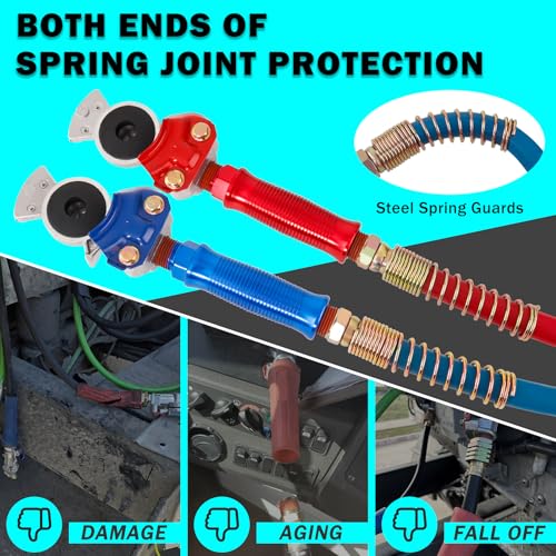 CheeMuii - Kit de línea de aire de semirremolque de 12 pies con soporte Gladhand y resortes, mangueras de freno rojo y azul y cable de remolque de 7 vías 3 en 1 para tractor