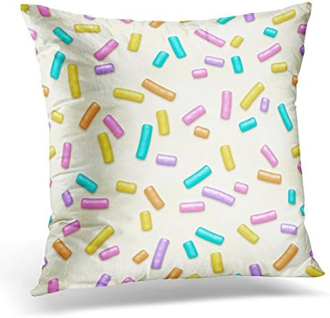LUOLNN Throw Pillow Cover Cute Candy of White Donut Glaze with Many Sprinkles Bright Decorative Pillow Case Home Decor Square 18x18 Inches Pillowcase