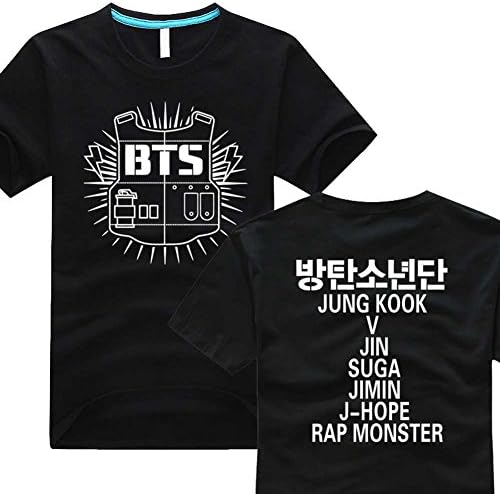 SLLSKY Women's BTS Printed Short-Sleeve Crew-Neck Cotton T-Shirts Summer 2XL Black
