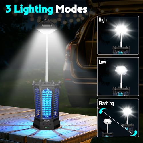 GooQand Bug Zapper, 4500V Retractable Fly Zapper with LED Light, 4000mAh&3 Mode Portable Electric Zapper with Lighting Used for Indoor Outdoor, Camping, Garden, Patio, Fishing
