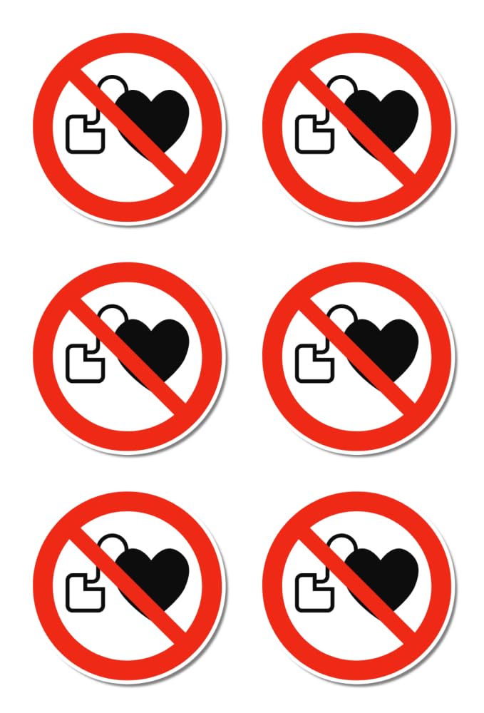 No access for people with pacemakers or implanted defibrillators: P007 - DIN EN ISO 7010 / ASR A1.3 - sticker: diameter 5 cm, pack of 6