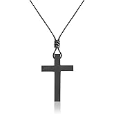 DIYFASH Men's Wooden Cross Necklaces Real Handcrafted Wood Cross Pendants With Leather Necklaces Men's Black Cross Necklaces Christian Baptism Crucifix Pendant for Men