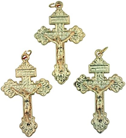 Religious ArtLot of 3 Gold Tone Cross Pendant 2 1/4 Inch Pardon Crucifix with Sacred Heart