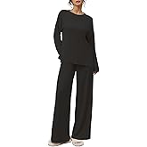 Zevi Womens 2 Piece Outfits Casual Loose Long Sleeve Pullover Tops & Wide Leg Pants Soft Basic Lounge Sets Tracksuit