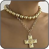 Chunky Cross Pearls Choker Necklaces Set for Women Layered Gold Cross Beaded Pendant Necklace Bold Crucifix Beads Necklaces Jewelry Accessories