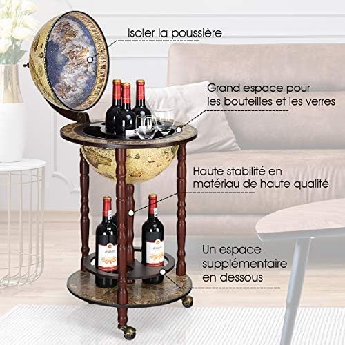 Dreamade Bar Globe Terrestre Mappemonde Casier Support A Vin