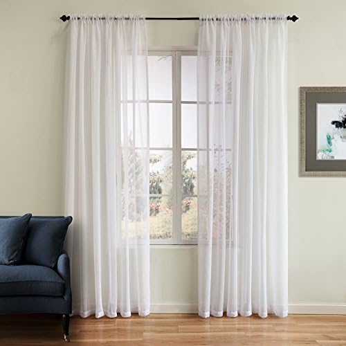 Homneer 2 Panels 52"x 84" Window Curtains Sheers Voile Rod Pocket White